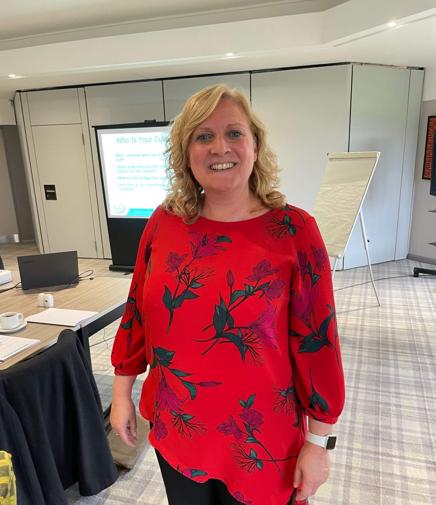 paula smiling, at one of her strategy sessions
